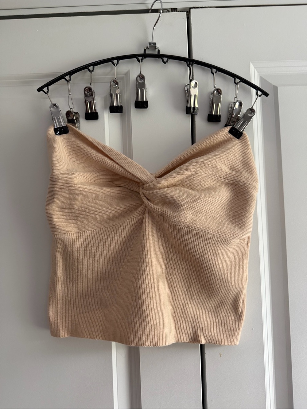 Strapless Twist Front Knit Tube Top - Beige